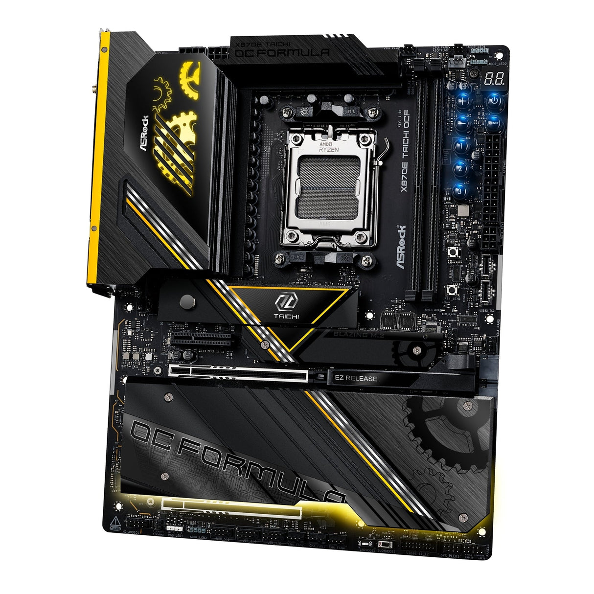 ASRock X870E TAICHI OCF AMD AM5 Socket Motherboard, ATX, 2x DDR5 Slots, 6x M.2 Socket, Fitted I/O Shield, 5GbE LAN, Wi-Fi 7, 1x HDMI Port