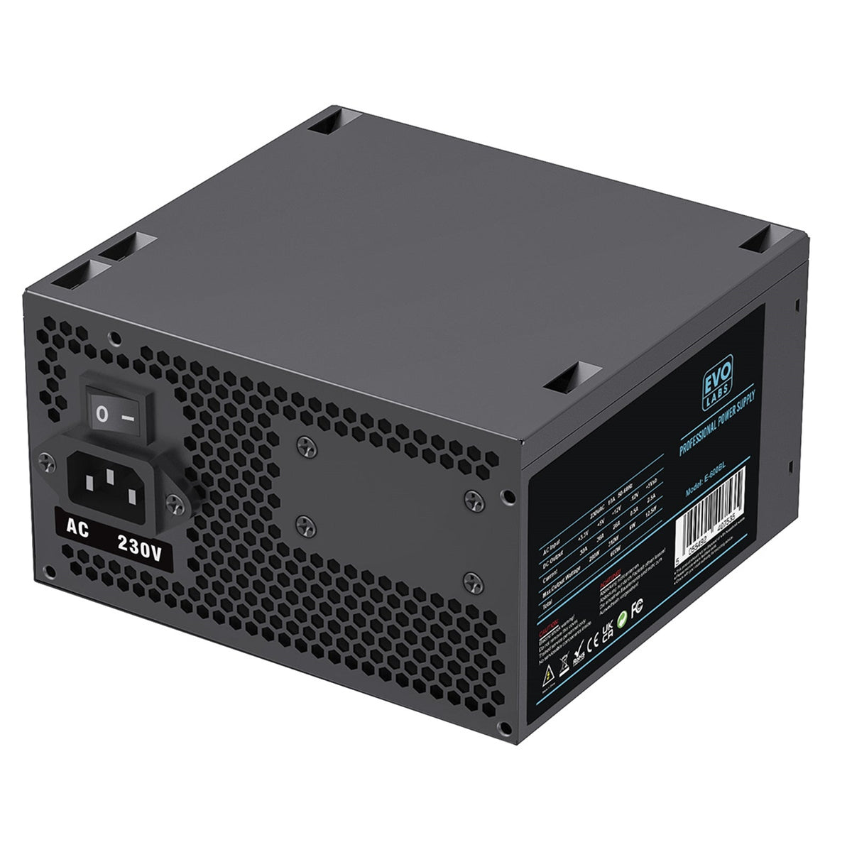 EVO LABS BR600-12BL 600W PSU,120mm Black Silent Fan with Improved Ventilation, Non Modular, High-Efficiency, PFC Certified, CE Compliant, Retail Packaged