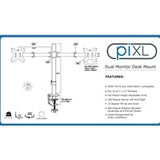 piXL Desk-Mounted Fully-Adjustable Dual Monitor Arm for Screens Up To 27 inch with VESA Mount & Built-In Cable Management