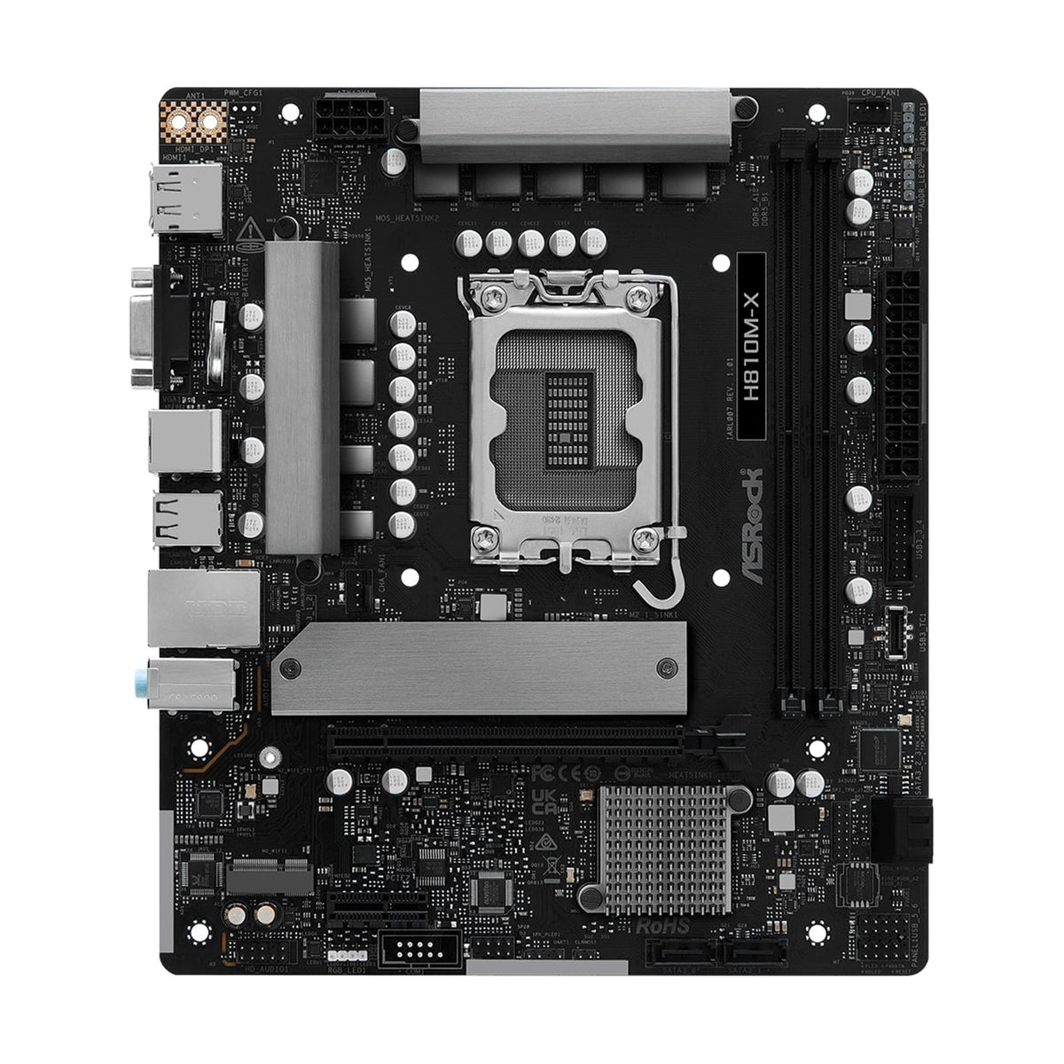 ASRock H810M-X Intel Socket 1851 Motherboard, 2x DDR5 DIMM Slots, 1x M.2 Socket, 2.5G LAN, 1x HDMI Port / 1x DisplayPort