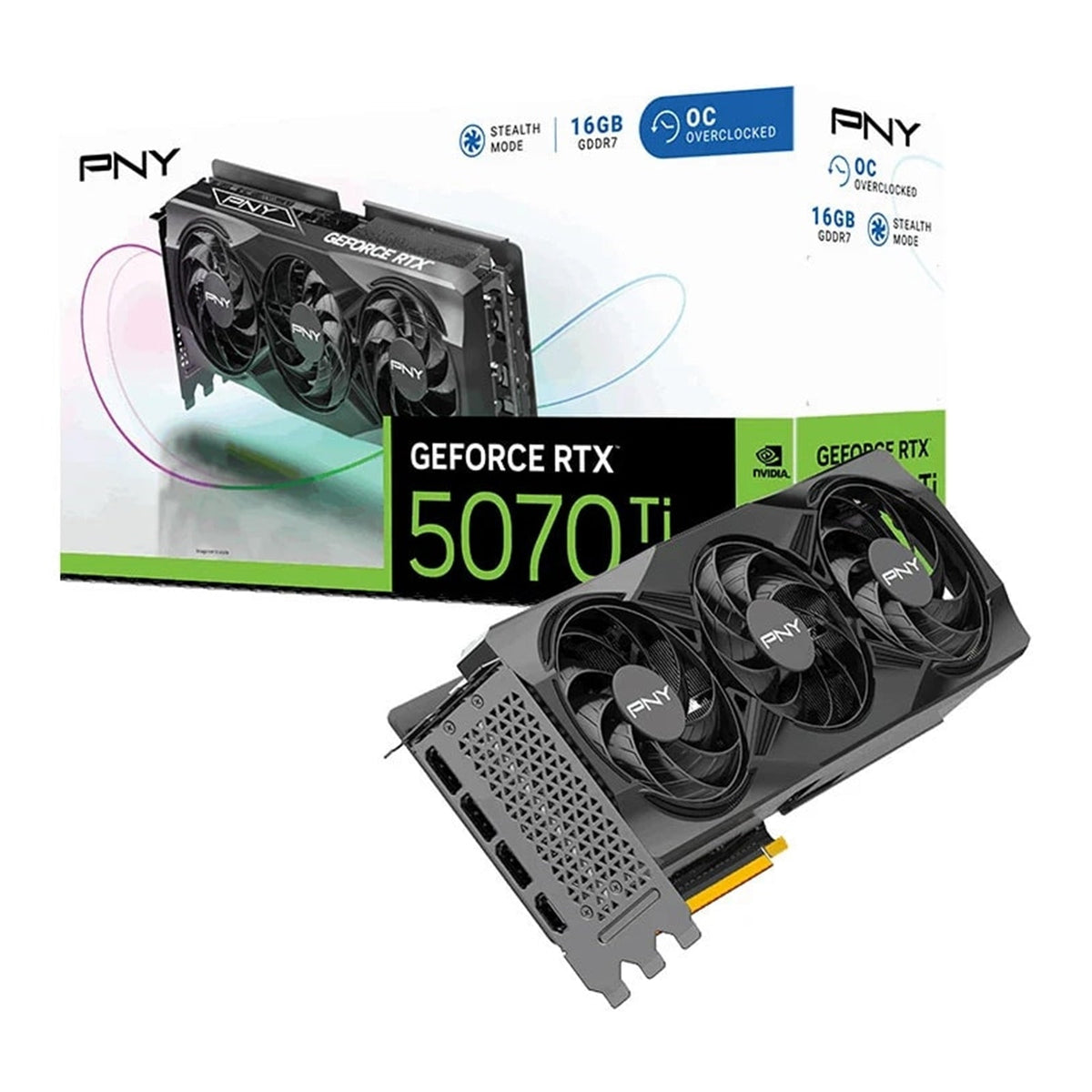 PNY NVIDIA GEFORCE RTX 5070 Ti OC 16GB, GDDR7 Graphics Card, 8960 CUDA Cores, 2295 MHz Core Clock, Triple Fan, 3x Display Ports / 1x HDMI Port