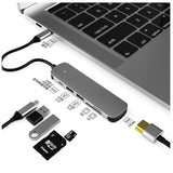 Prevo C605A 6-In-1 USB-C 4K Media and Data Transfer Hub Docking Station with 60W Passthrough, USB-C, HDMI, SD, USB-A for PC, Laptop, Tablet - Windows and Mac iOS Compatible